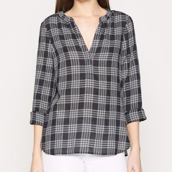 Joie Cotton Plaid Black White Blouse XS - Picture 1 of 8